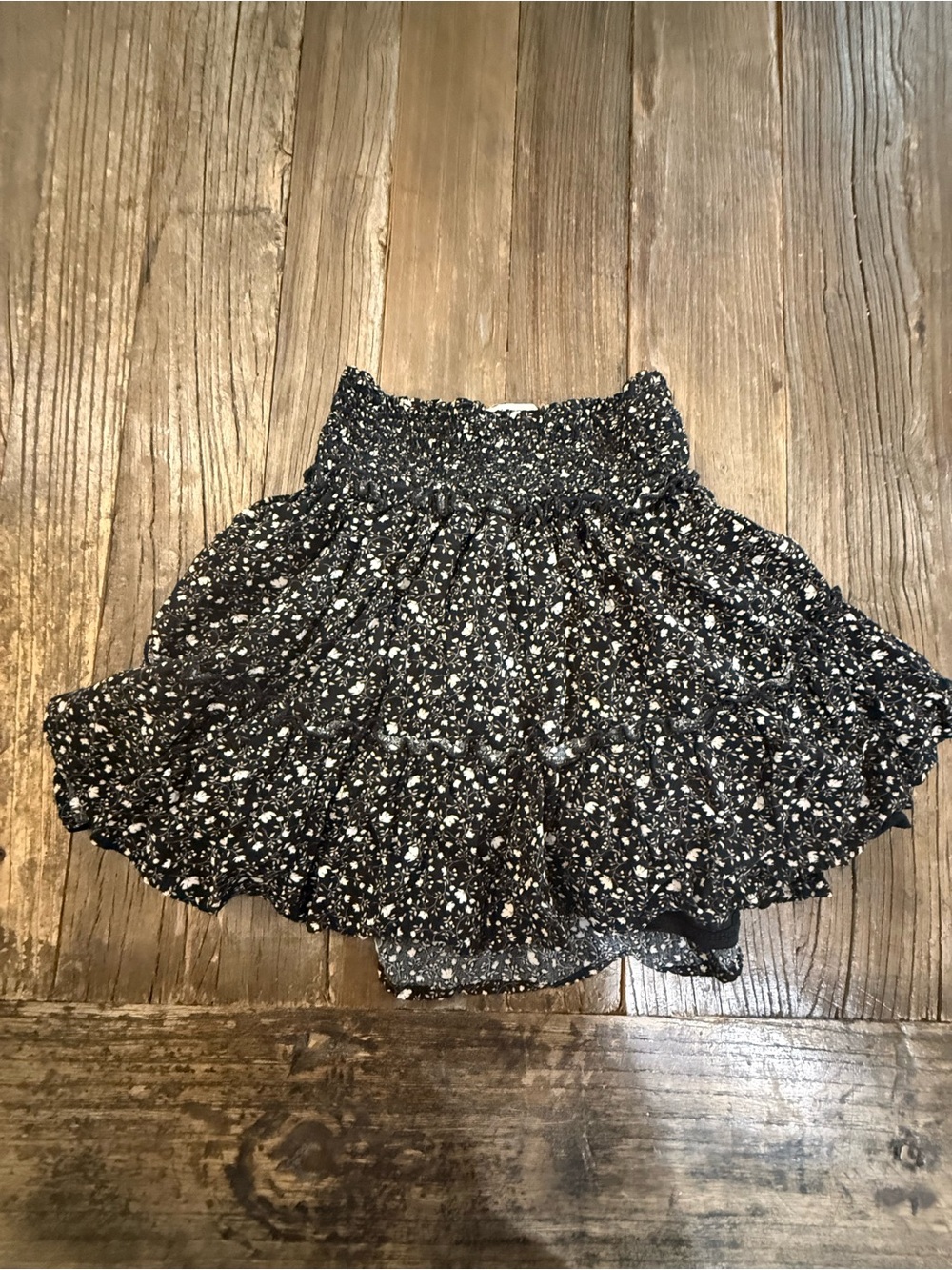 Altar'd State Black and White Smocked Floral Ruffle Skirt
